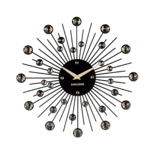 Fekete és Arany Falióra "Sunburst" Kristályokkal