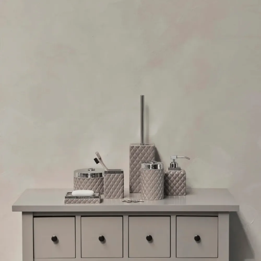 Portia bézs kerámia WC-kefe – 39 cm (ezüst nyéllel)
