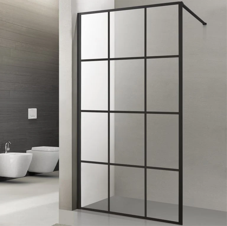 Viva AQUA Max WALK Zuhanyfal - FEKETE mintás - FEKETE profil - 8 mm NANO üveg - 110 x 200 cm